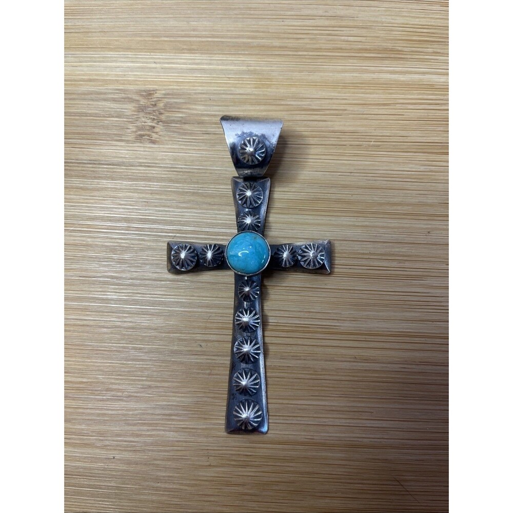 Chimney Butte Native American Sterling Cross Pendant Turquoise